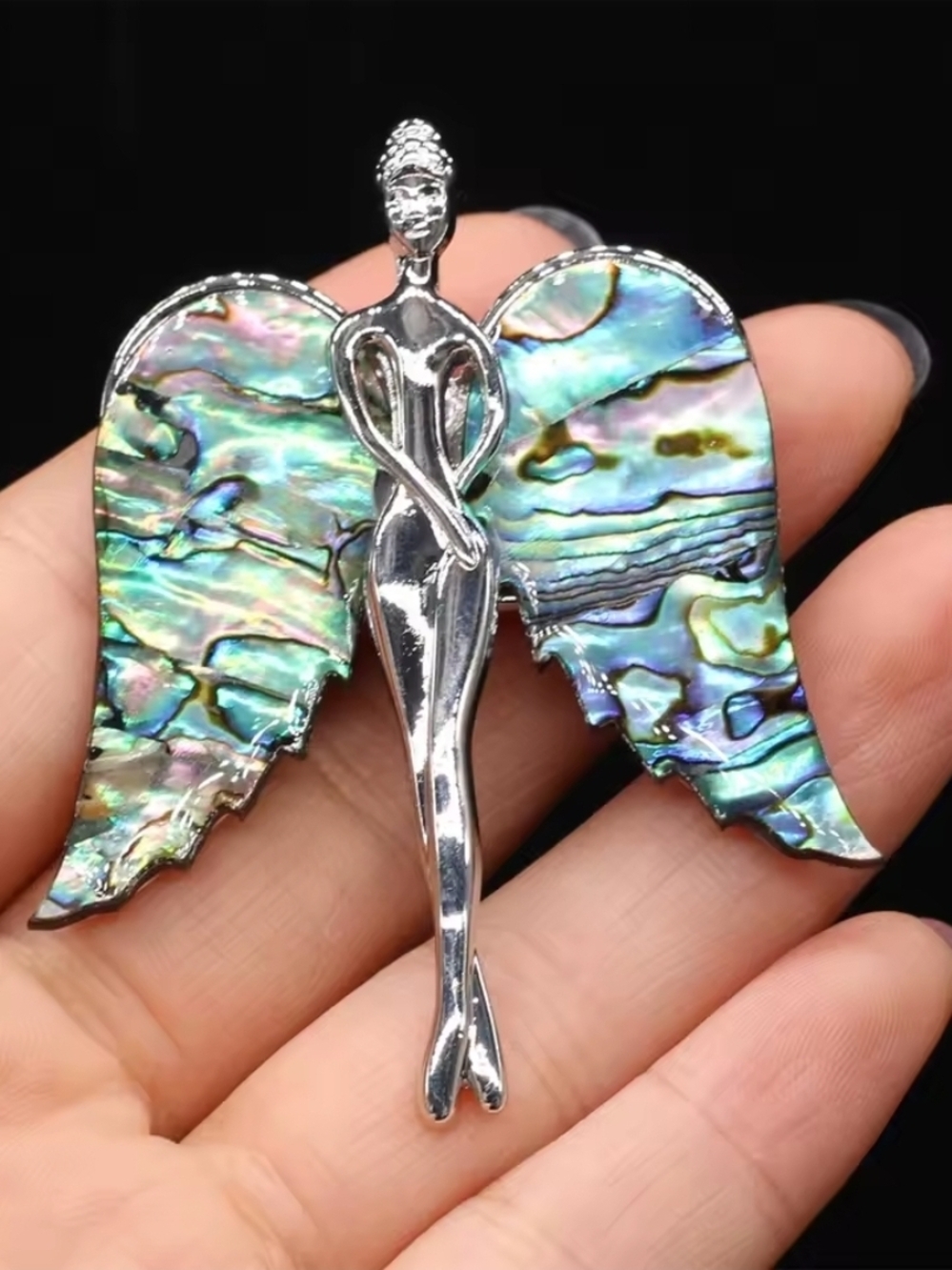 NWOT Abalone Angel Wing Brooch - Silver Tone
